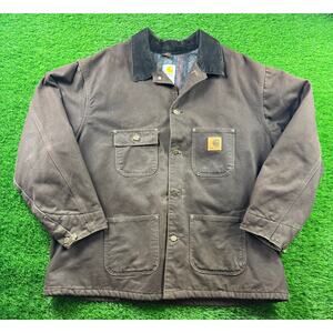 Carhartt XXL VTG 2k C02 DKB Dark Brown Blanket Lined Chore Coat Corduroy Collar